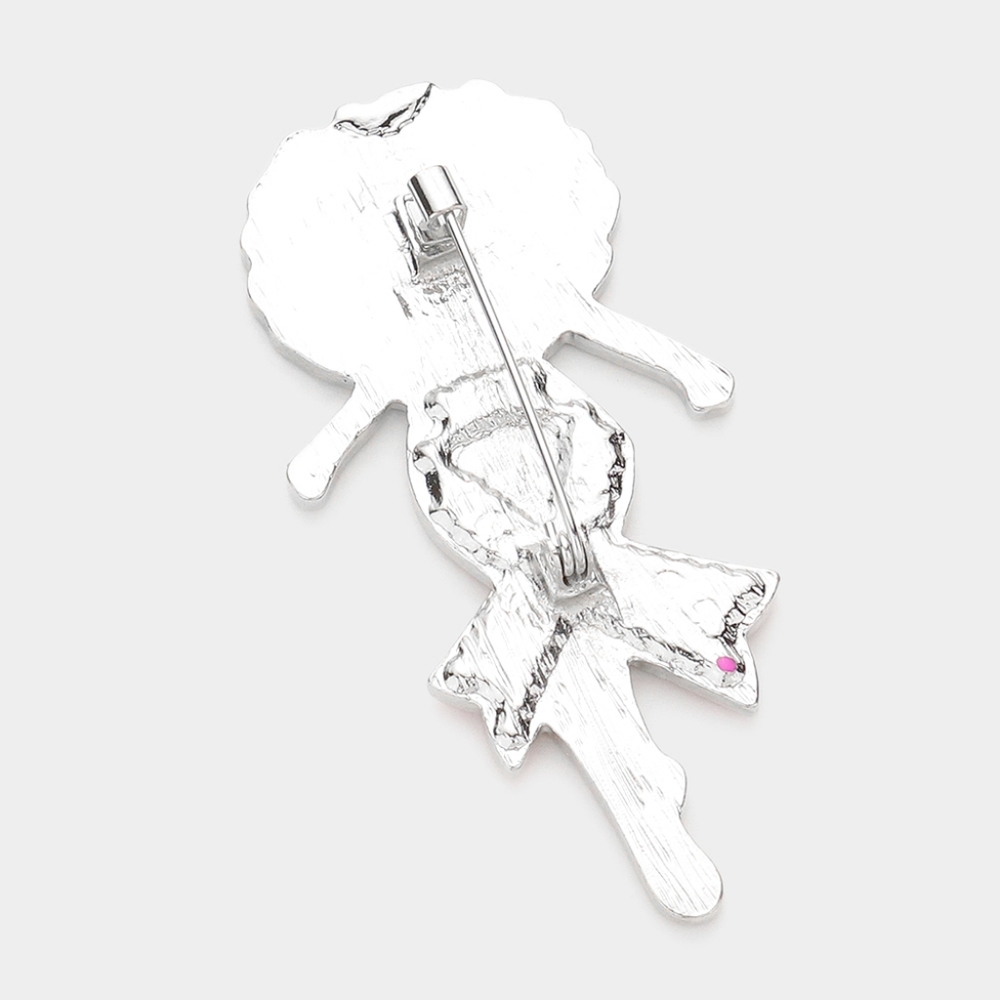 Pink Ribbon Brooch Silver Rhinestone Bow Cancer Pin Fashion Statement Accessory - Picture 2 of 3